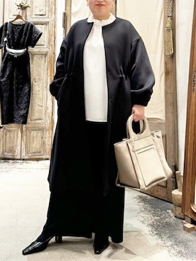 「BEARDSLEY」｜「アイテム（ノーカラーコート）」を使った、BEARDSLEYさん（レディース・158cm）の秋コーディネート