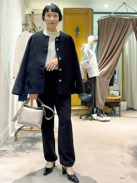 「BEARDSLEY」｜「アイテム（ノーカラージャケット）」を使った、BEARDSLEYさん（レディース・157cm）の秋コーディネート