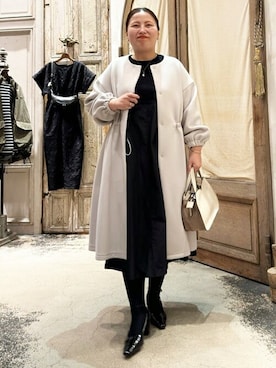 「BEARDSLEY」｜「アイテム（ノーカラーコート）」を使った、BEARDSLEYさん（レディース・158cm）の秋コーディネート