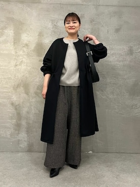「BEARDSLEY」｜「アイテム（ノーカラーコート）」を使った、BEARDSLEYさん（レディース・154cm）の秋コーディネート
