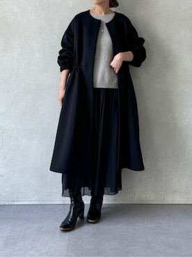 「BEARDSLEY」｜「アイテム（ノーカラーコート）」を使った、BEARDSLEYさん（レディース・158cm）の秋コーディネート