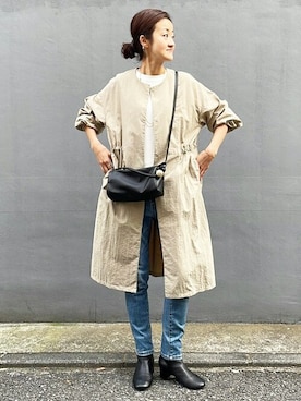 「BEARDSLEY」｜「アイテム（ノーカラーコート）」を使った、BEARDSLEYさん（レディース・166cm）の冬コーディネート