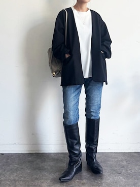 「BEARDSLEY」｜「アイテム（ノーカラージャケット）」を使った、BEARDSLEYさん（レディース・158cm）の冬コーディネート
