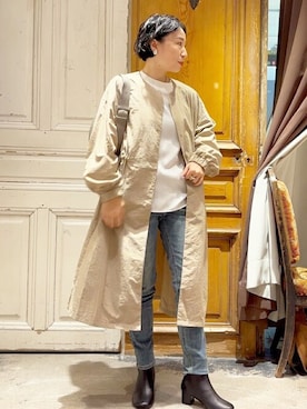 「BEARDSLEY」｜「アイテム（ノーカラーコート）」を使った、BEARDSLEYさん（レディース・157cm）の冬コーディネート
