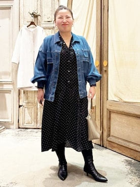 「BEARDSLEY」｜「アイテム（デニムジャケット）」を使った、BEARDSLEYさん（レディース・158cm）の冬コーディネート