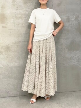 定価4.95万 25SS ビアズリー リネンレースボリュームスカート 上質レース 15 quinze》リネンレースボリュームスカートを使った人気ファッション