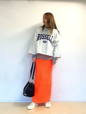「アイテム（スカート、オレンジ系）」を使った、ROSE BUD STAFFさん（レディース・162cm）の冬コーディネート