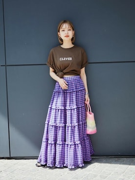 「ギンガムチェック」｜「アイテム（スカート、ピンク系）」を使った、ROSE BUD STAFFさん（レディース・152cm）の夏コーディネート