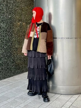 「ティアードスカート」｜「アイテム（その他アウター）」を使った、ROSE BUD STAFFさん（レディース・166cm）の冬コーディネート