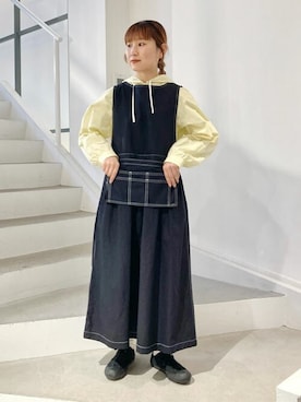「PAR ICI」｜「アイテム（ジャンパースカート）」を使った、PAR ICIさん（レディース・156cm）の春コーディネート