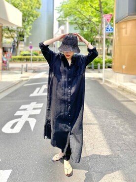 「Whim Gazette（ウィムガゼット）のアイテム（シャツワンピース）」を使った、wg_sato(Whim Gazette AOYAMA)さん（レディース・156cm）の春コーディネート