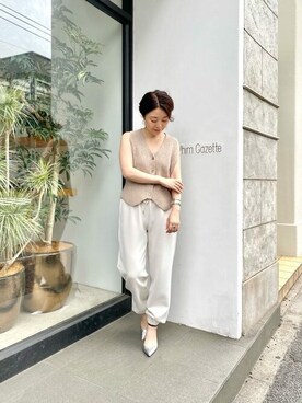 「Whim Gazette（ウィムガゼット）のアイテム（スウェットパンツ）」を使った、wg_sato(Whim Gazette AOYAMA)さん（レディース・156cm）の夏コーディネート
