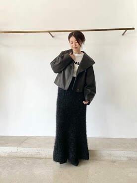 「Whim Gazette（ウィムガゼット）のアイテム（ライダースジャケット）」を使った、wg_sato(Whim Gazette AOYAMA)さん（レディース・156cm）の夏コーディネート