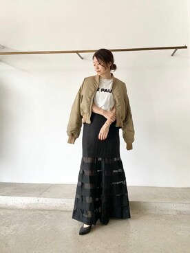 「Whim Gazette（ウィムガゼット）のアイテム（MA-1）」を使った、wg_sato(Whim Gazette AOYAMA)さん（レディース・156cm）の夏コーディネート