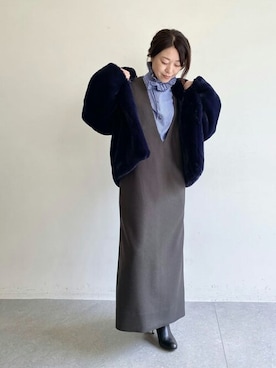 「Vネックワンピース」｜「アイテム（ジャケット/アウター）」を使った、wg_sato(Whim Gazette AOYAMA)さん（レディース・156cm）の秋コーディネート