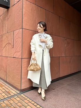 「ボウタイブラウス」｜「アイテム（ノーカラーコート）」を使った、wg_sato(Whim Gazette AOYAMA)さん（レディース・156cm）の冬コーディネート