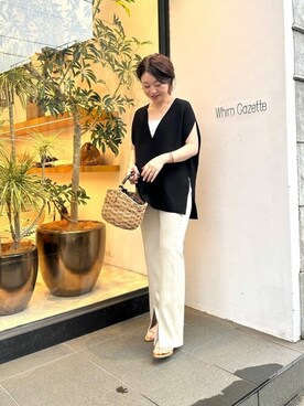 「Whim Gazette（ウィムガゼット）のアイテム（かごバッグ）」を使った、wg_sato(Whim Gazette AOYAMA)さん（レディース・156cm）の春コーディネート