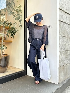 「Whim Gazette（ウィムガゼット）のアイテム（帽子）」を使った、wg_sato(Whim Gazette AOYAMA)さん（レディース・156cm）の夏コーディネート