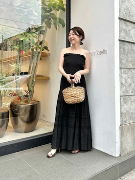 「Whim Gazette（ウィムガゼット）のアイテム（かごバッグ）」を使った、wg_sato(Whim Gazette AOYAMA)さん（レディース・156cm）の夏コーディネート