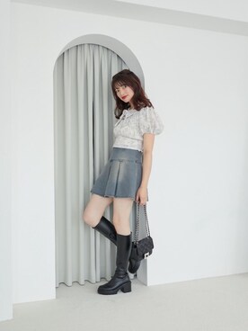 「MAJESTIC LEGON（マジェスティックレゴン）のボックスプリーツミニスカパン（その他パンツ、ブルー系）」を使った、ののかさん（メンズ・163cm）の夏コーディネート