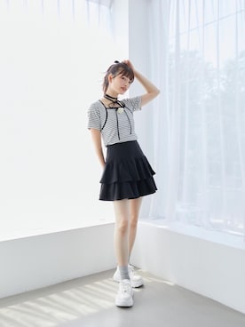 「MAJESTIC LEGON（マジェスティックレゴン）の2WAYデコリボンスニーカー（スニーカー、ホワイト系）」を使った、ののかさん（メンズ・163cm）の夏コーディネート