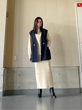 「NANO universe（ナノユニバース）のアイテム（ノーカラージャケット）」を使った、NANO universeさん（レディース・160cm）の秋コーディネート