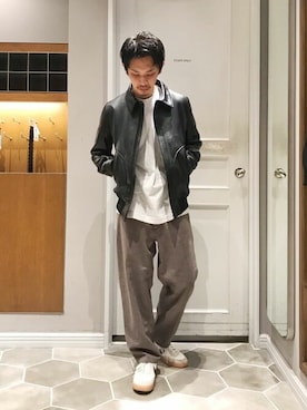 「NANO universe（ナノユニバース）のアイテム（ライダースジャケット）」を使った、NANO universeさん（メンズ・169cm）の秋コーディネート
