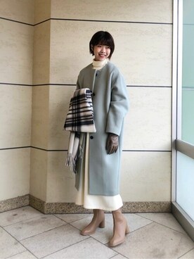 「NANO universe（ナノユニバース）のアイテム（ノーカラーコート）」を使った、NANO universeさん（レディース・159cm）の冬コーディネート