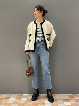 「Rouge vif（ルージュヴィフ）のアイテム（ノーカラージャケット）」を使った、SAYAKAさん（レディース・165cm）の秋コーディネート