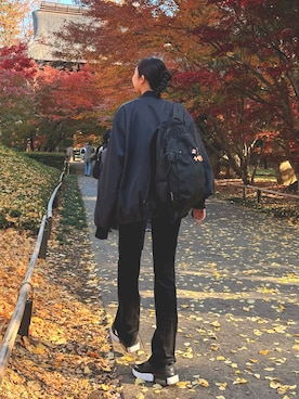 「アイテム（バックパック/リュック）」を使った、みりさん（レディース・168cm）の冬コーディネート