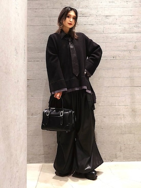 「アイテム（ノーカラーコート）」を使った、sayaさん（レディース・157cm）の冬コーディネート