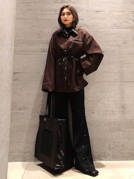 「HARE（ハレ）のシアーベロアハイネックカット(HARE)（その他トップス、ブラック系）」を使った、sayaさん（レディース・157cm）の秋コーディネート