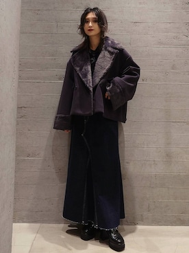 「アイテム（デニムスカート）」を使った、sayaさん（レディース・157cm）の秋コーディネート