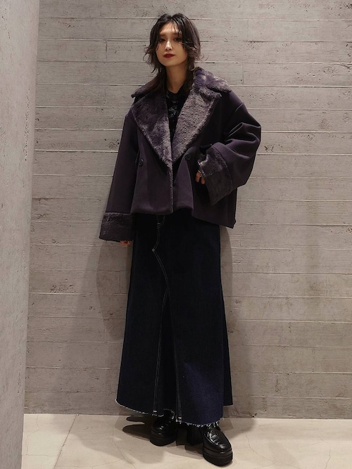 ウーリーテックフェイクファーショートコート(HARE)（ピーコート