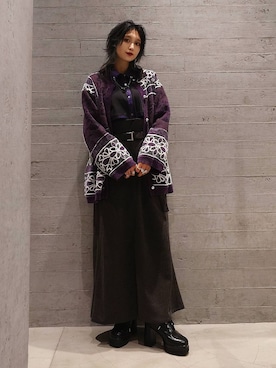 「HARE（ハレ）のVintageガラミドルニットカーディガン(HARE)（カーディガン/ボレロ）」を使った、sayaさん（レディース・157cm）の秋コーディネート