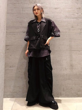 「HARE（ハレ）の【SET UP対応 イージーケア】TOROMIシシュウシャツSS(HARE)（シャツ/ブラウス、グレー系）」を使った、sayaさん（レディース・157cm）の春コーディネート