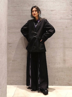 「アイテム（ノーカラージャケット）」を使った、sayaさん（レディース・157cm）の秋コーディネート
