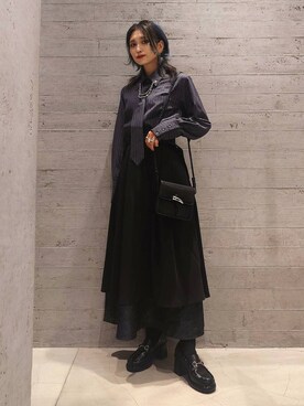 「HARE（ハレ）のコンパクトネクタイシャツ(HARE)（シャツ/ブラウス）」を使った、sayaさん（レディース・157cm）の夏コーディネート