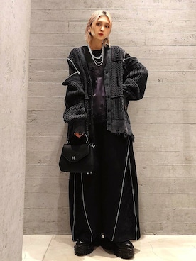 「HARE（ハレ）のラメメッシュスニーカー(HARE)（スニーカー、ブラック系）」を使った、sayaさん（レディース・157cm）の春コーディネート