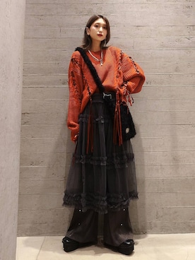 「HARE（ハレ）のミニマルスリムフレアパンツ(HARE)（その他パンツ、グレー系）」を使った、sayaさん（レディース・157cm）の秋コーディネート
