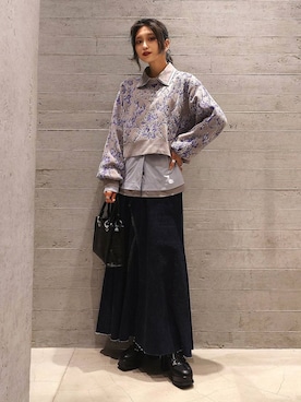 「HARE（ハレ）のモールダマスクガラニットプルオーバー(HARE)（ニット/セーター）」を使った、sayaさん（レディース・157cm）の秋コーディネート