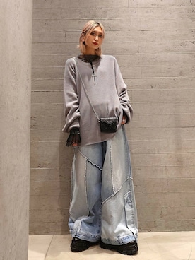 「HARE（ハレ）のラメメッシュスニーカー(HARE)（スニーカー、ブラック系）」を使った、sayaさん（レディース・157cm）の春コーディネート