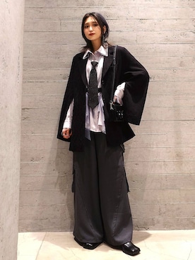 「HARE（ハレ）のネクタイネックレス(HARE)（ネックレス、ブラック系）」を使った、sayaさん（レディース・157cm）の秋コーディネート