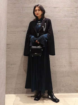 「HARE（ハレ）のガラベロアバニティBAG(HARE)（ショルダーバッグ、ブラック系）」を使った、sayaさん（レディース・157cm）の秋コーディネート