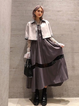 「HARE（ハレ）のボールミックスラリエットネックレス(HARE)（ネックレス、シルバー系）」を使った、sayaさん（レディース・157cm）の春コーディネート