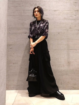 「HARE（ハレ）のBlurryフラワーボウタイブラウス(HARE)（シャツ/ブラウス）」を使った、sayaさん（レディース・157cm）の夏コーディネート