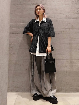 「HARE（ハレ）のネクタイネックレス(HARE)（ネクタイ、ブルー系）」を使った、sayaさん（レディース・157cm）の夏コーディネート