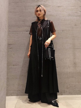 「HARE（ハレ）のシャープ＊ZIPテーラージレワンピース(HARE)（ワンピース、ブラック系）」を使った、sayaさん（レディース・157cm）の夏コーディネート