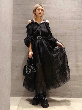 「HARE（ハレ）のループタイネックレス(HARE)（ネックレス、シルバー系）」を使った、sayaさん（レディース・157cm）の春コーディネート