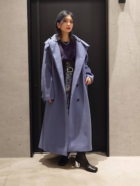 「アイテム（チェスターコート、ブルー系）」を使った、sayaさん（レディース・157cm）の秋コーディネート